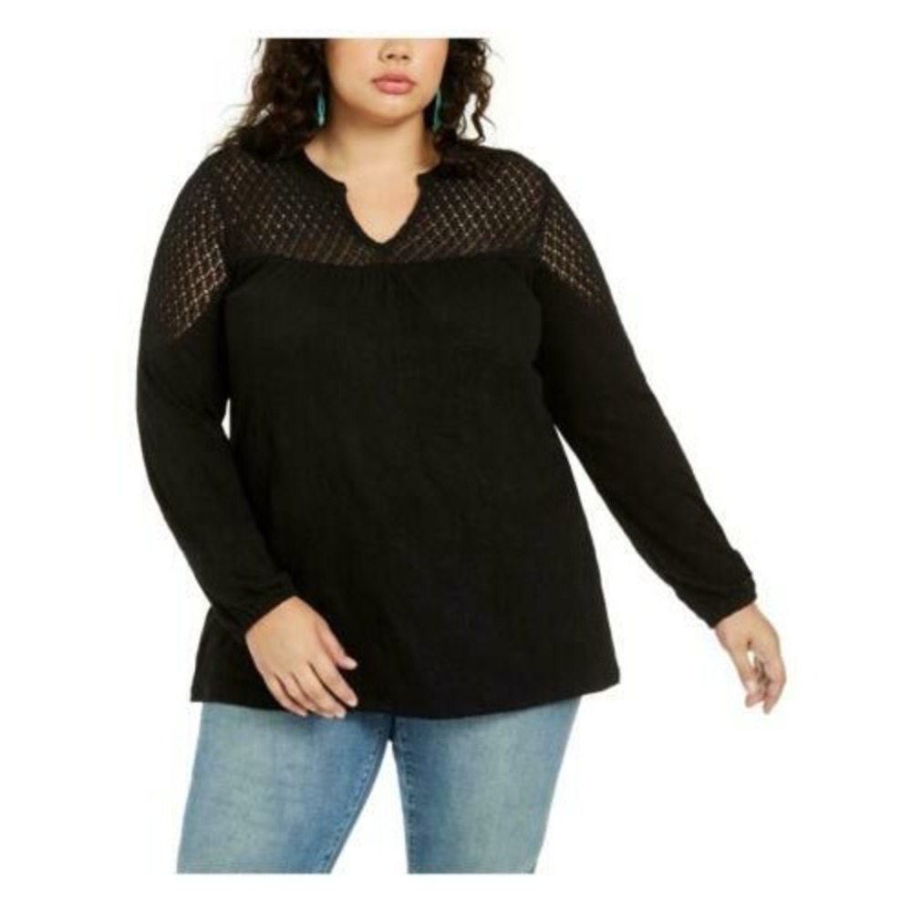 Style&‎ Co Women's Black Top Lace Chest & Shoulders Size 2XL Plus